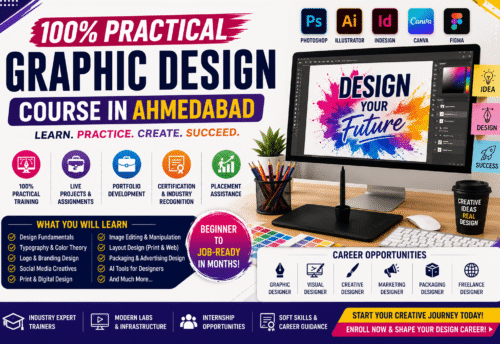 100% Practical Graphic Design Course in Ahmedabad | Skills, Software, Live Projects & Career Opportunities (2026)