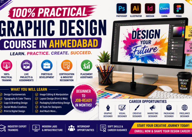 100% Practical Graphic Design Course in Ahmedabad | Skills, Software, Live Projects & Career Opportunities (2026)