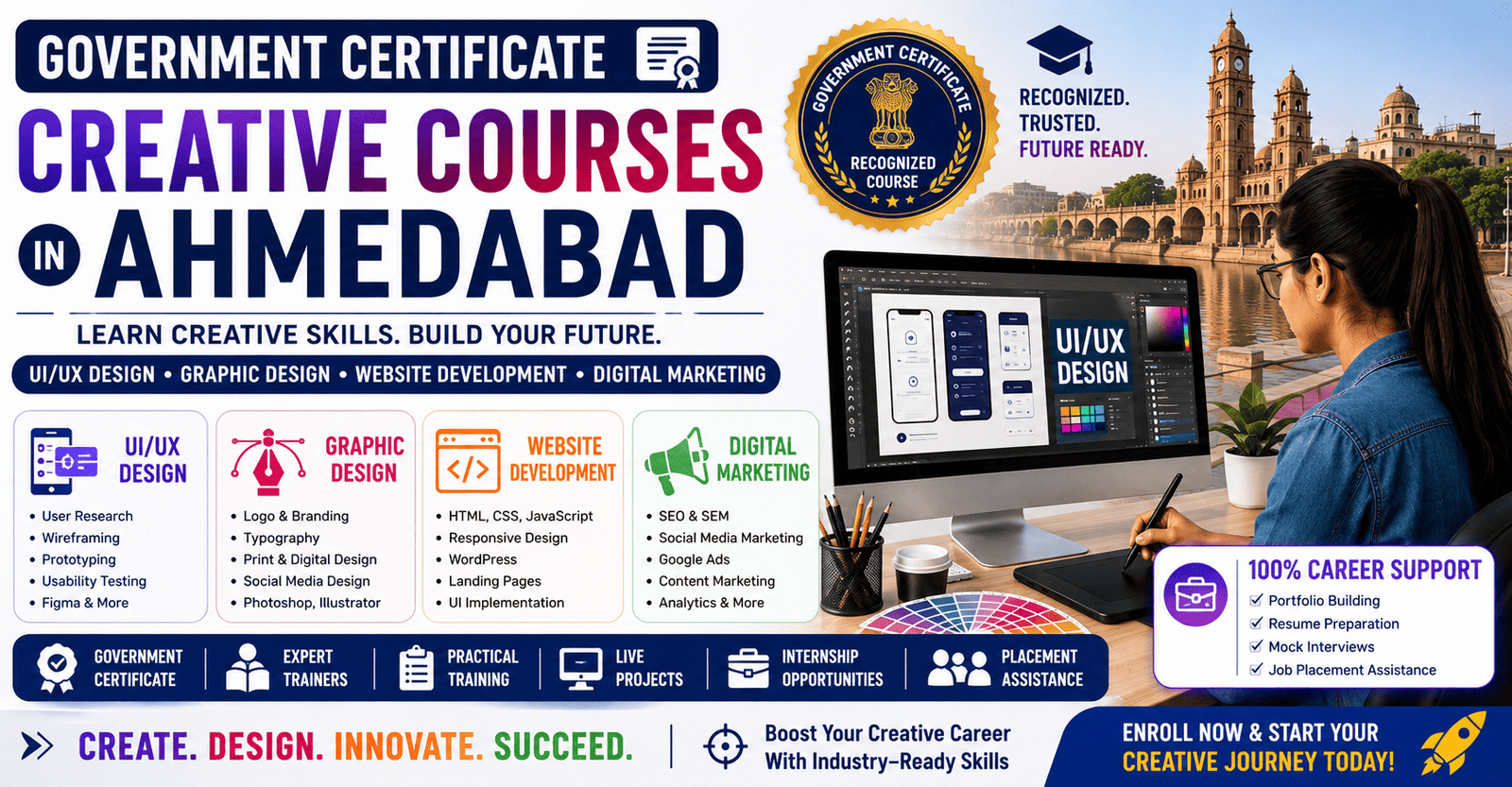Government Certificate Creative Courses in Ahmedabad (2026): Complete Guide to UI/UX Design, Graphic Design, Website Development & Digital Marketing
