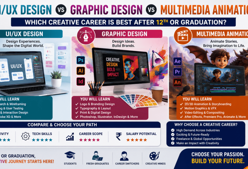 UI/UX Design vs Graphic Design vs Multimedia Animation: Which Creative Career is Best After 12th or Graduation? (2026 Guide)