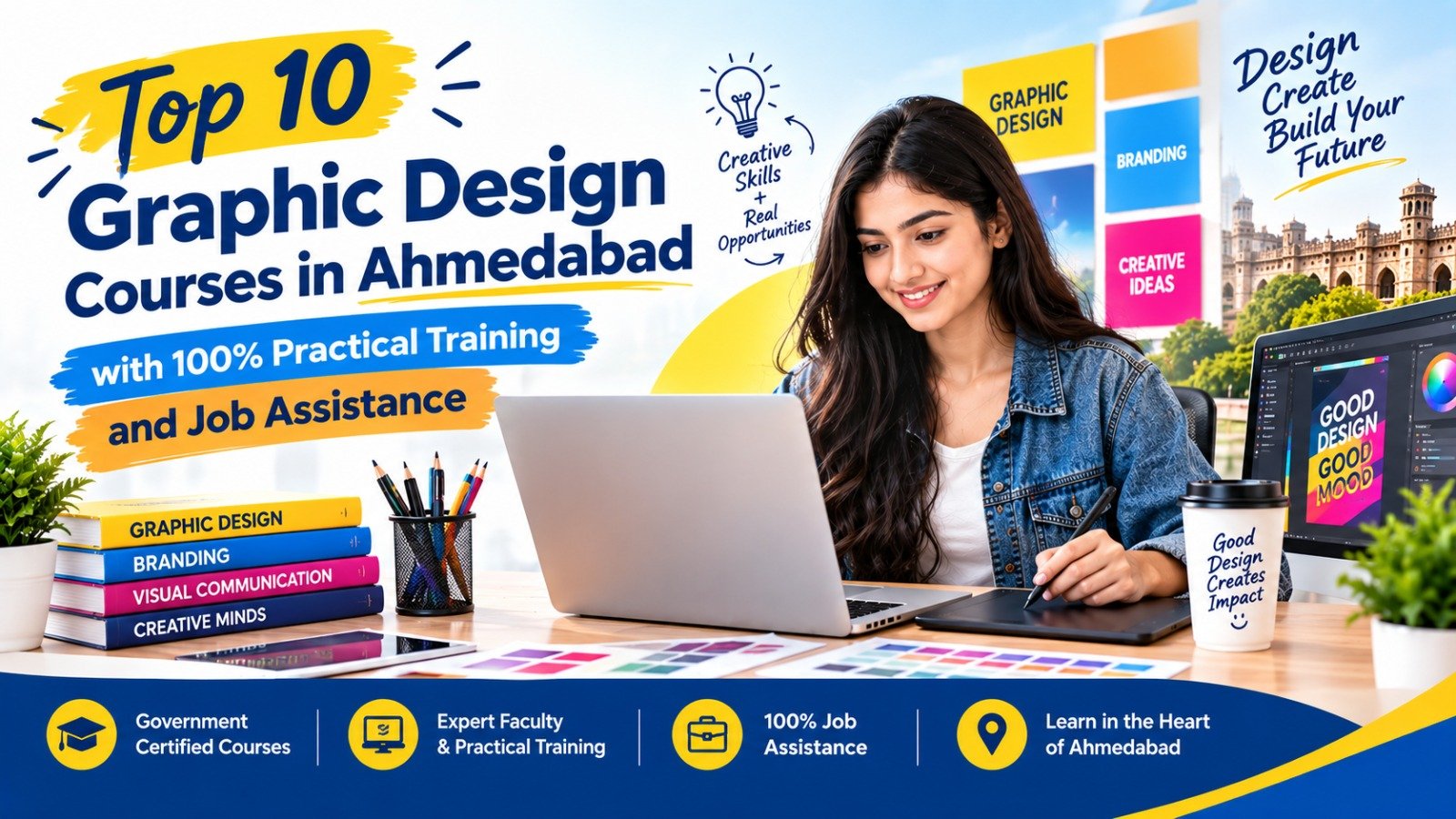 Top 10 Graphic Design Courses in Ahmedabad with 100% Practical Training and Job Assistance