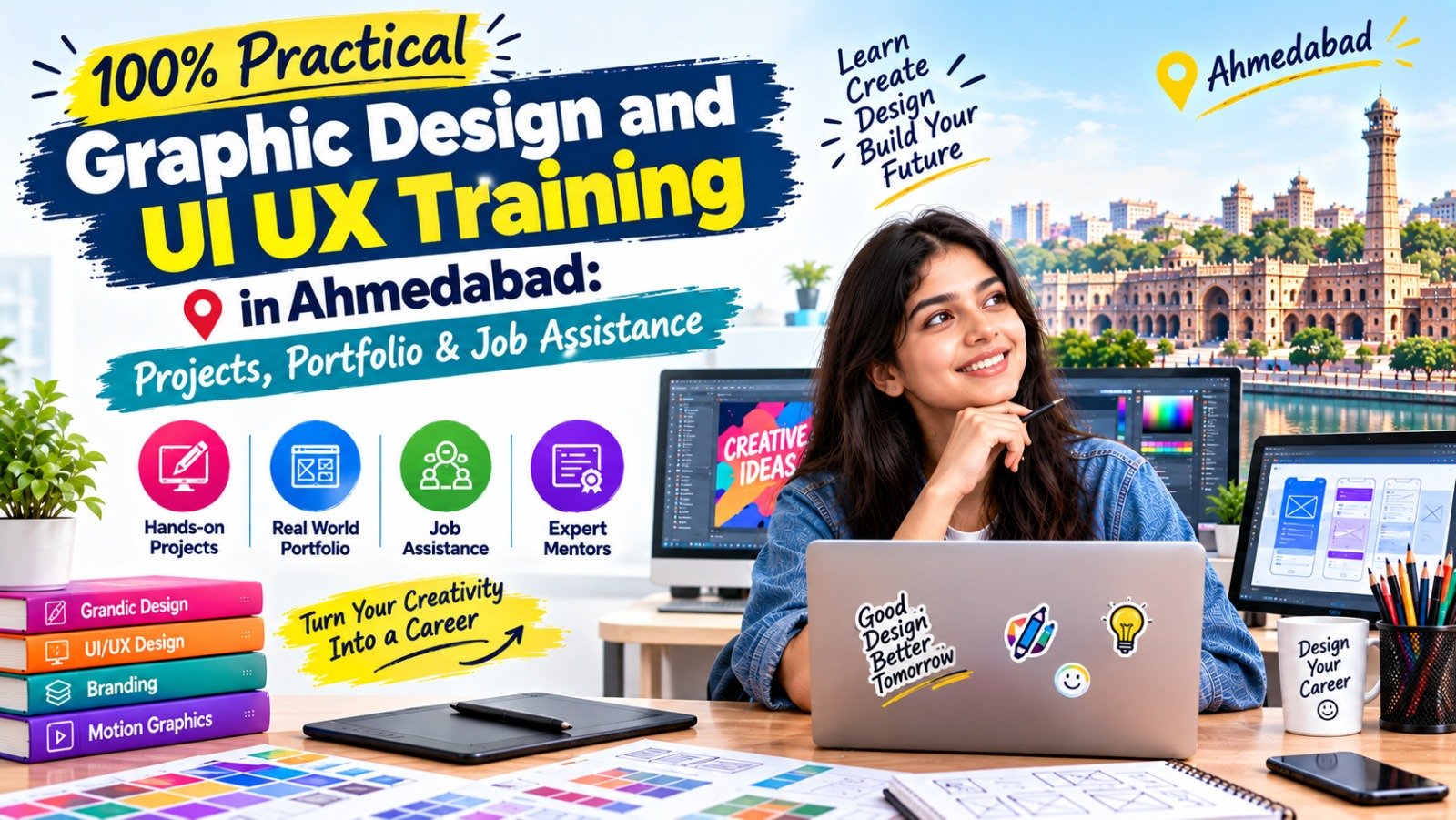 100% Practical Graphic Design and UI UX Training in Ahmedabad: Projects, Portfolio & Job Assistance
